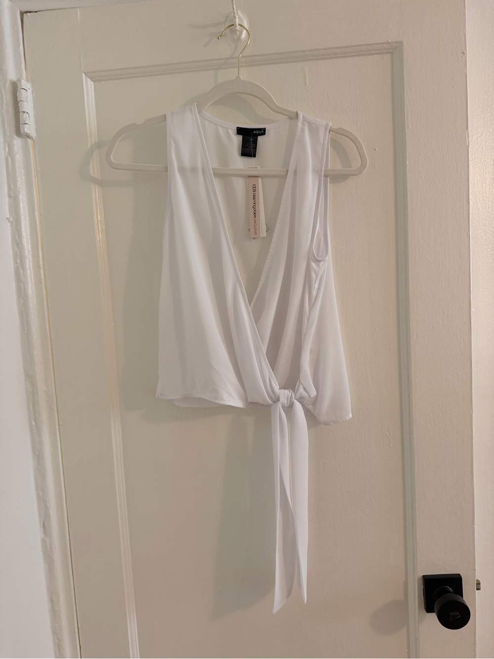 Aqua White Sleeveless Tie-Front Wrap Camisole